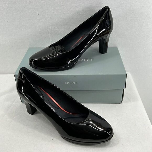 Rockport Total Motion Leah Pumps- Black Patent Leather- Size 9W- NIB - Picture 1 of 7